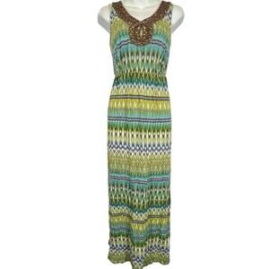 Sonoma Life + Style Womens Beaded Knit Maxi Sleeveless Cotton Tribal Dress sz S